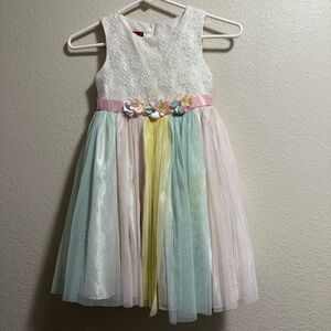 Princess Faith - White Lace Dress with Pastel Tulle Skirt - Size 6